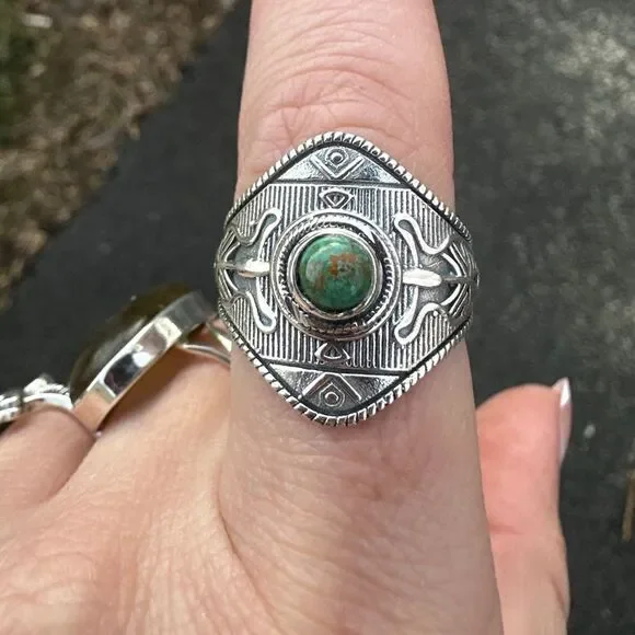 Sterling silver, marked "GSX" turquoise round cabochon ring! - Picture 10 of 10